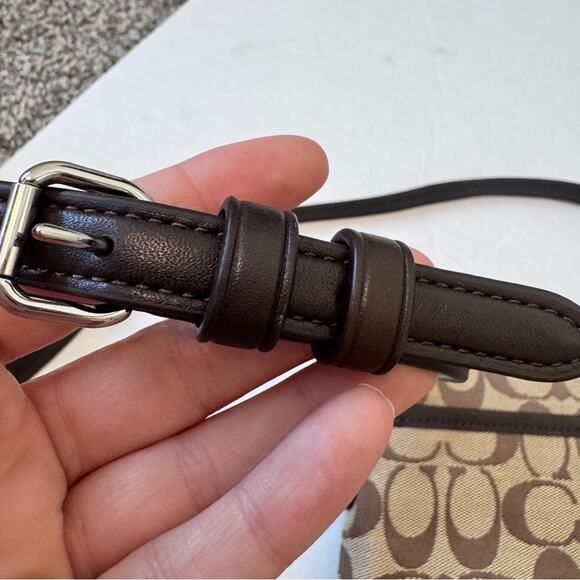 Coach Brown Tan Signature Canvas Crossbody Bag Handbag Purse Leather Trim - Picture 6 of 12